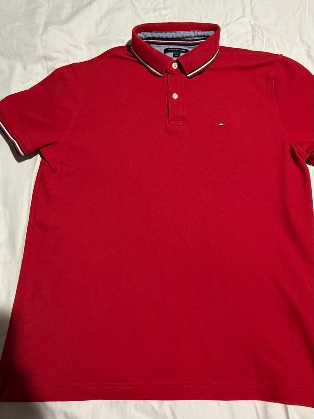 Tommy Hilfiger Red Polo with Contrast Navy & White Trim